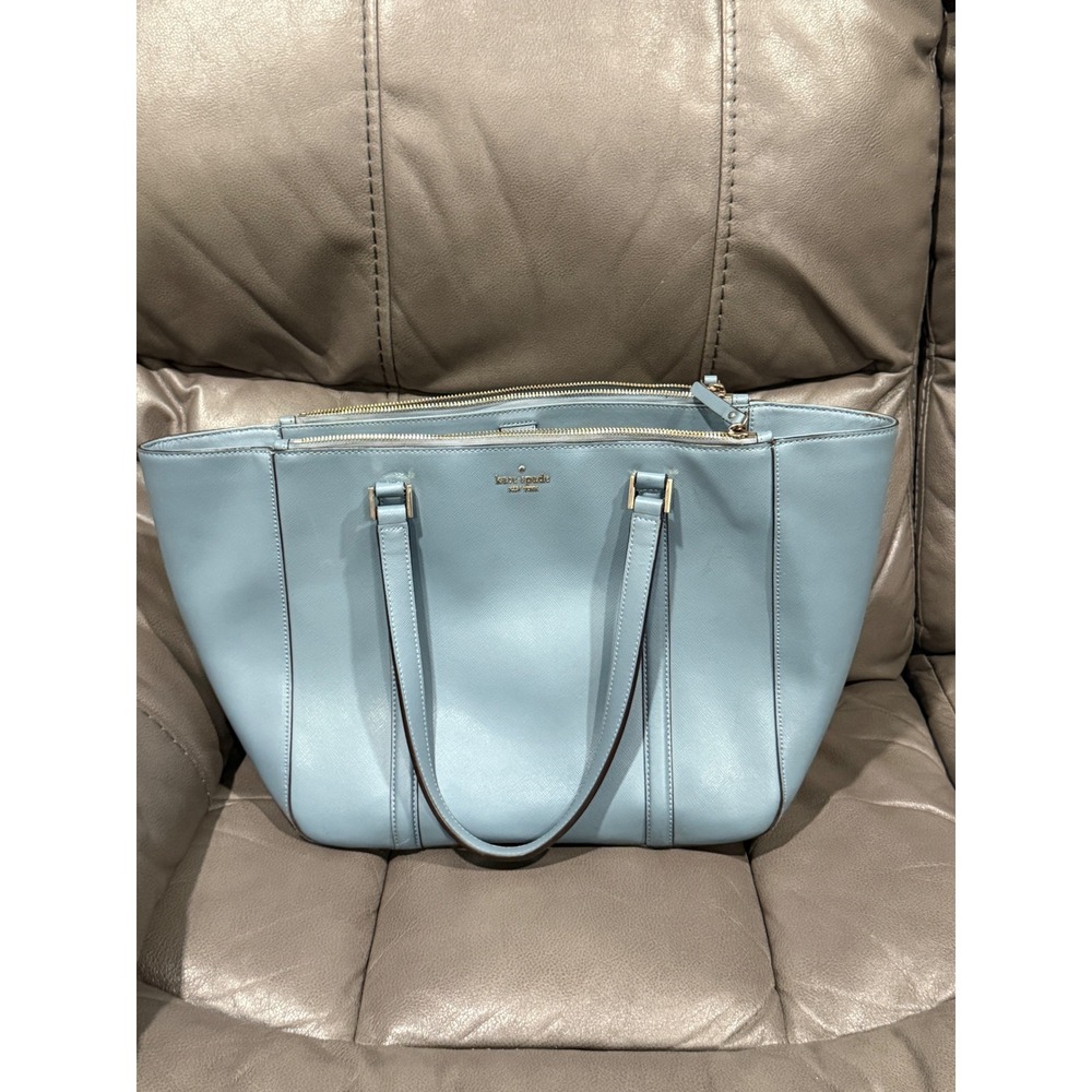 Kate Spade New York Light Blue Saffiano Leather Triple Compartment Tote Bag‎